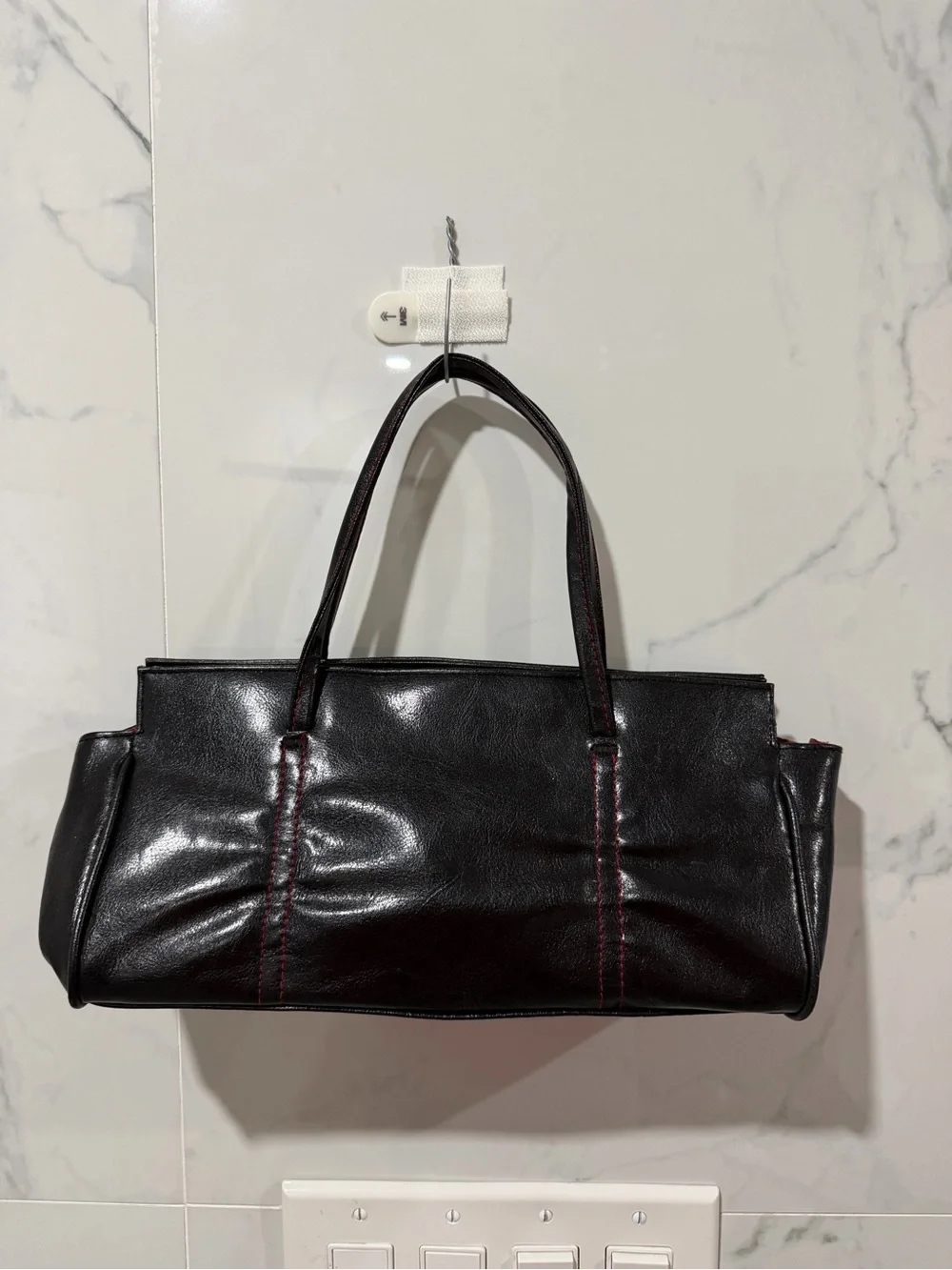 Victoria's Secret Black Shoulder Bag with Red Stitching